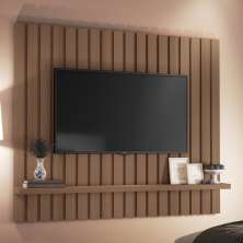 Painel TV 60 Pol 160cm Suspenso Ripado Link Castanho - HB Móveis