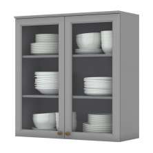 Armário Aéreo 2 Portas Vidro 80cm Americana Cinza - Móveis Henn