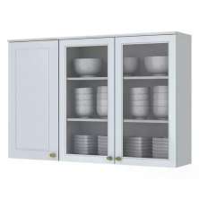 Armário Aéreo 3 Portas de Vidro 120cm Americana Branco - Móveis Henn