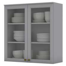 Armario Aereo 2 Portas Vidro MDF 80 cm Americana C366 Cinza Henn
