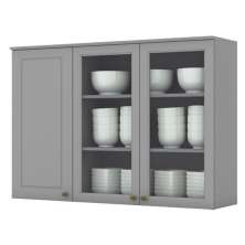 Armario Aereo 3 Portas Vidro MDF 120 cm Americana C363 Cinza Henn