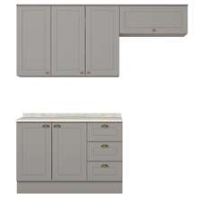 Cozinha Modulada 4P Balcao Tampo 200 cm Americana Cinza Calcare Henn