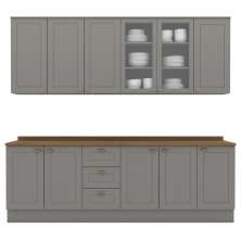 Cozinha Modulada 9 Pecas 240 cm CE856 Americana Cinza Nature Henn