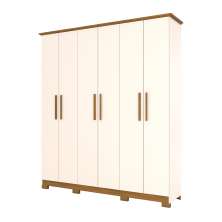Guarda-Roupa Casal Lima 6 Portas 3 Gavetas Off White e Nature