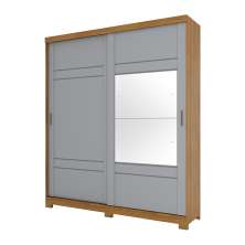 Guarda-Roupa Casal com Espelho Turin 2 Portas 3 Gavetas Nature e Cinza