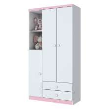 Guarda-Roupa Infantil Pique-Esconde Flex 3 Portas 2 Gavetas Branco e Rosa Chá
