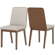 Kit 2 Cadeiras Estofadas Pietra Corano Caramelo Suede Linho Henn