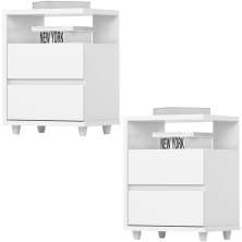 Kit 2 Mesas De Cabeceira 2 Gavetas 48 cm Campeche Branco Henn