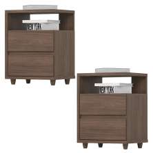 Kit 2 Mesas De Cabeceira 2 Gavetas 48 cm Campeche Castanho Henn