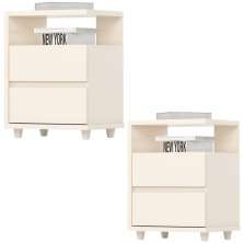 Kit 2 Mesas De Cabeceira 2 Gavetas 48 cm Campeche Off White Henn