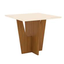 Mesa de Jantar Quadrada com Tampo de Vidro Danielly Off White e Nature 90 cm