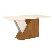 Mesa de Jantar Retangular com Tampo de Vidro Lucena Off White e Nature 160 cm