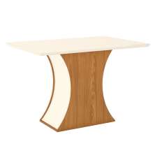 Mesa de Jantar Retangular com Tampo de Vidro Selena I Off White e Nature 120 cm