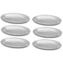 Kit 6 Travessas de Inox Oval 21cm Rasa Buffet Restaurante para Salada Petiscos Porções