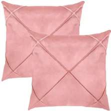 Kit 2 Capa de Almofada Suede Aveludada Drapeada 45x45cm Rosê