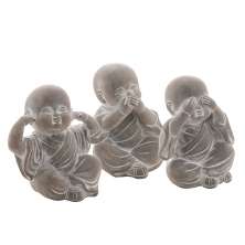 Conjunto de Esculturas 3 Peças Monge Sábio Cinza