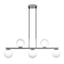 Pendente Jabuti UP na Cor Prata com Globos Brancos Fosco para 5 Lâmpadas G9 de LED