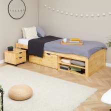Cama Solteiro Madeira Multifuncional Com Mesa de Cabeceira Sabrina Natural