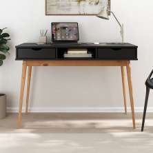Mesa Escritório Preto Madeirado Retro 2 Gavetas 1 Nicho Stefano