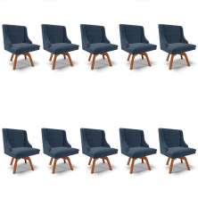 Kit 10 Cadeiras Estofadas Giratória para Sala de Jantar Lia Suede Azul Marinho - Ibiza