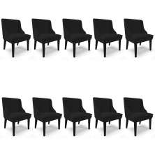 Kit 10 Cadeiras Estofadas para Sala de Jantar Base Fixa de Madeira Preto Lia Linho Preto - Ibiza