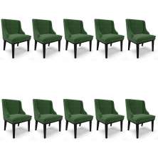 Kit 10 Cadeiras Estofadas para Sala de Jantar Base Fixa de Madeira Preto Lia Suede Verde - Ibiza