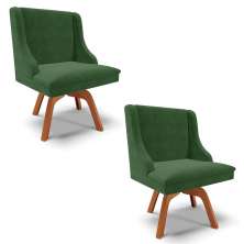Kit 2 Cadeiras Estofadas Base Giratória de Madeira Lia Suede Verde - Ibiza