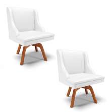Kit 2 Cadeiras Estofadas para Sala de Jantar Base Giratória de Madeira Lia Sintético Branco - Ibiza