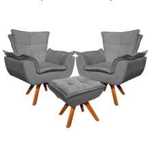 Kit 2 Poltronas Decorativas Base Giratória Giromad com Puff Opla Suede Grafite - Ibiza