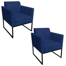 Kit 2 Poltronas Decorativas Base Industrial Preto Maressa S04 Suede Azul Marinho - Ibiza