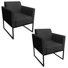 Kit 2 Poltronas Decorativas Base Industrial Preto Maressa S07 Suede Preto - Ibiza