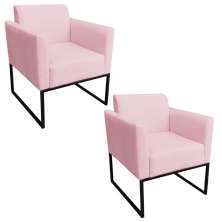 Kit 2 Poltronas Decorativas Base Industrial Preto Maressa S19 Suede Rosa Bebê - Ibiza