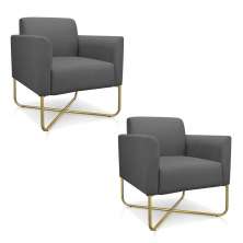 Kit 2 Poltronas Decorativas Base Industrial X Dourada Maressa S08 Suede Grafite - Ibiza