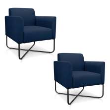 Kit 2 Poltronas Decorativas Base Industrial X Preta Maressa S01 Suede Azul Marinho - Ibiza