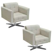 Kit 2 Poltronas Decorativas Sala de Estar Base Cromada Giratória Ana Suede Bege - Ibiza