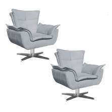 Kit 2 Poltronas Decorativas Sala de Estar Base Giratória Cromada Opla Suede Cinza - Ibiza