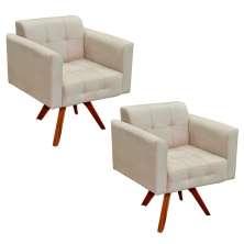 Kit 2 Poltronas Decorativas Sala de Estar Base Madeira Giratória Ana Suede Bege - Ibiza
