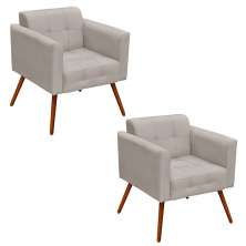 Kit 2 Poltronas Decorativas Sala de Estar Pés Palito Ana Suede Bege - Ibiza