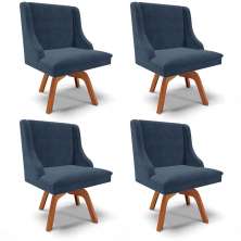 Kit 4 Cadeiras Estofadas Base Giratória de Madeira Lia Suede Azul Marinho - Ibiza