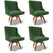 Kit 4 Cadeiras Estofadas Base Giratória de Madeira Lia Suede Verde - Ibiza
