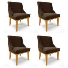 Kit 4 Cadeiras Estofadas para Sala de Jantar Base Fixa de Madeira Castanho Lia Suede Marrom - Ibiza