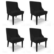 Kit 4 Cadeiras Estofadas para Sala de Jantar Base Fixa de Madeira Preto Lia Linho Preto - Ibiza