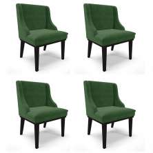 Kit 4 Cadeiras Estofadas para Sala de Jantar Base Fixa de Madeira Preto Lia Suede Verde - Ibiza