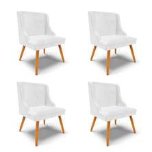 Kit 4 Cadeiras Estofadas para Sala de Jantar Pés Palito Lia Sintético Premium Branco - Ibiza