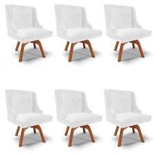 Kit 6 Cadeiras Estofadas Base Giratória de Madeira Lia Sintético Premium Branco - Ibiza