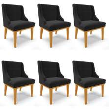 Kit 6 Cadeiras Estofadas para Sala de Jantar Base Fixa de Madeira Castanho Lia Suede Preto - Ibiza
