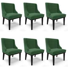 Kit 6 Cadeiras Estofadas para Sala de Jantar Base Fixa de Madeira Preto Lia Veludo Verde - Ibiza