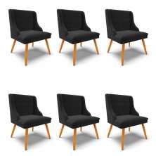 Kit 6 Cadeiras Estofadas para Sala de Jantar Pés Palito Lia Suede Preto - Ibiza