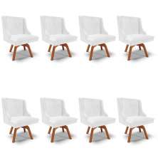 Kit 8 Cadeiras Estofadas Base Giratória de Madeira Lia Sintético Premium Branco - Ibiza