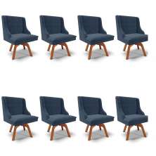 Kit 8 Cadeiras Estofadas Giratória para Sala de Jantar Lia Suede Azul Marinho - Ibiza